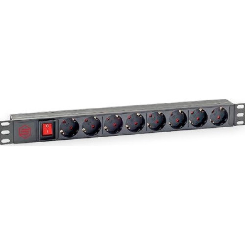 Силовой блок 19" 1U 8xSchuko, вимикач, С14 Kingda (KD-PDU-GM-1U-P8-C14)