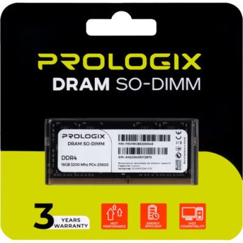 Модуль памяти для ноутбука SoDIMM DDR4 16GB 3200 MHz Prologix (PRO16GB3200D4S)