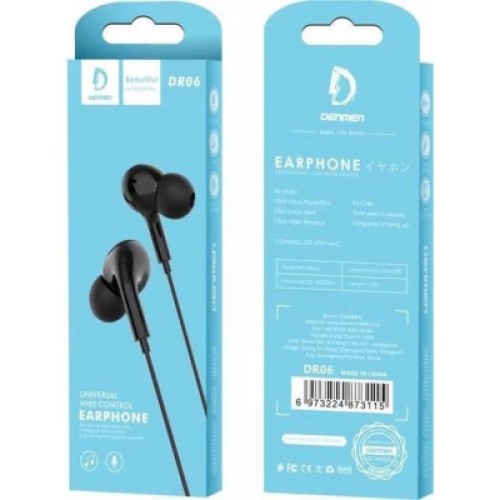 Наушники Denmen HF DR06 3.5mm 1.2 м Black (DE-DR06-BK)