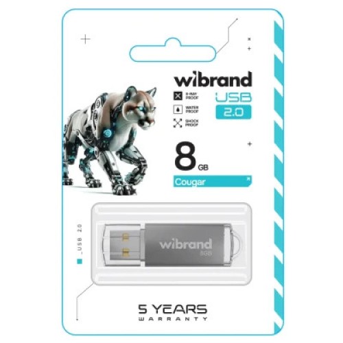 USB флеш накопитель Wibrand 8GB Cougar Silver USB 2.0 (WI2.0/CU8P1S)