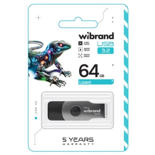 USB флеш накопитель Wibrand 64GB Lizard Black USB 3.2 Gen 1 (USB 3.0) (WI3.2/LI64P9B)