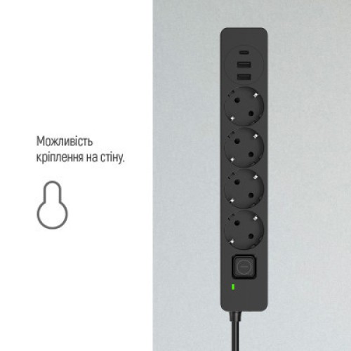 Сетевой фильтр питания ColorWay CW-CHE432PDB, 4 розетки/3USB 2M (CW-CHE432PDB)