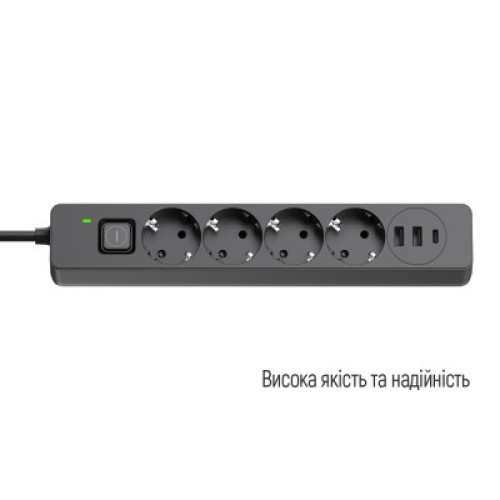 Сетевой фильтр питания ColorWay CW-CHE435PDB, 4 розетки/3USB 5M (CW-CHE435PDB)