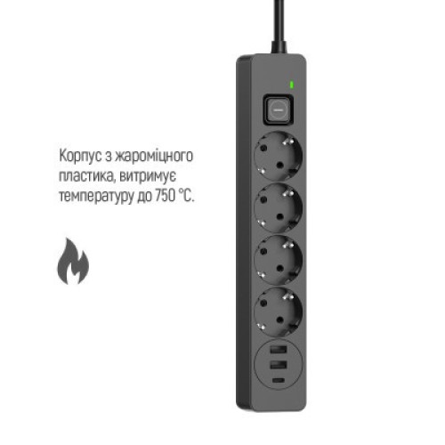 Сетевой фильтр питания ColorWay CW-CHE435PDB, 4 розетки/3USB 5M (CW-CHE435PDB)