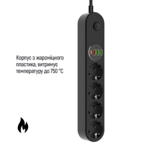 Сетевой фильтр питания ColorWay CW-CHE44PDB, 4 розетки/4USB 2M (CW-CHE44PDB)