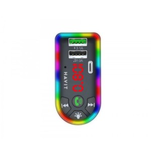 FM модулятор Havit HV-FM813BT 2USB+USB-C RGB Black (HV-FM813BT Black)