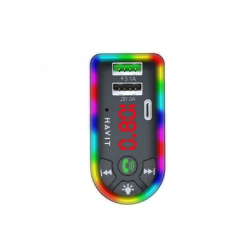 FM модулятор Havit HV-FM813BT 2USB+USB-C RGB Black (HV-FM813BT Black)