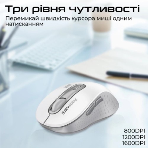Мышка Promate Ken Wireless/Bluetooth White (ken.white)