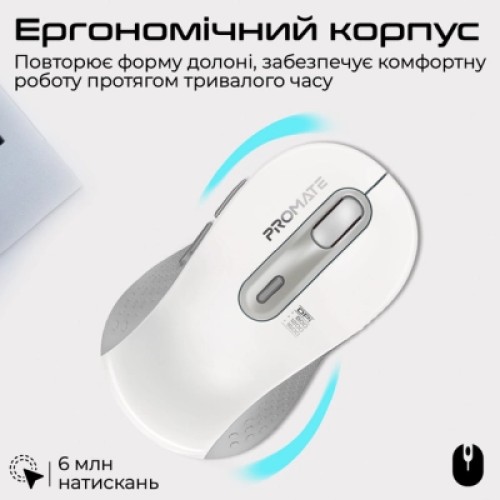Мышка Promate Ken Wireless/Bluetooth White (ken.white)
