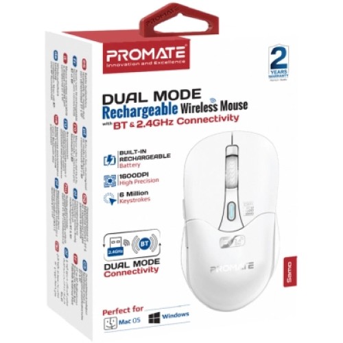 Мышка Promate Samo Wireless/Bluetooth White (samo.white)