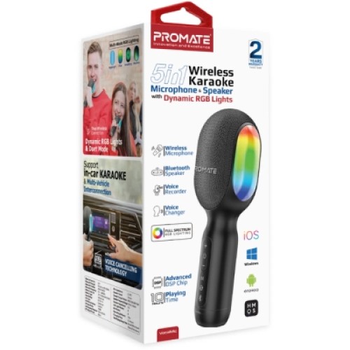 Микрофон Promate VocalMic Bluetooth 2 x AUX LED Black (vocalmic.black)