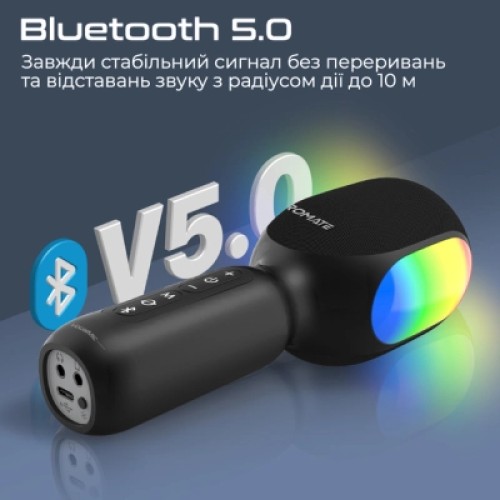 Микрофон Promate VocalMic Bluetooth 2 x AUX LED Black (vocalmic.black)