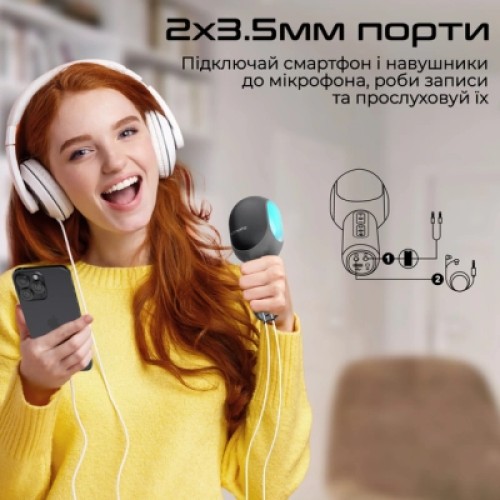 Микрофон Promate VocalMic Bluetooth 2 x AUX LED Black (vocalmic.black)