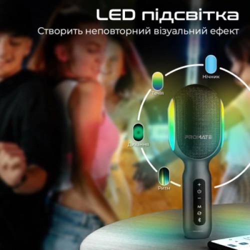 Микрофон Promate VocalMic Bluetooth 2 x AUX LED Black (vocalmic.black)