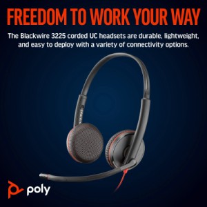 Наушники Poly BlackWire C3225 USB-C HS Stereo +3.5mm Plug +USB-C/A Adapter (Bulk) Black (8X229A6)