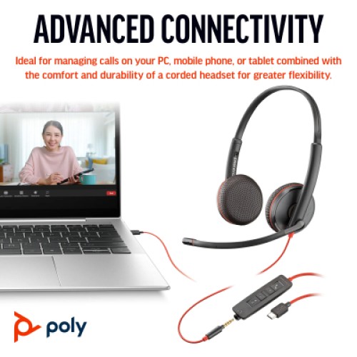 Наушники Poly BlackWire C3225 USB-C HS Stereo +3.5mm Plug +USB-C/A Adapter (Bulk) Black (8X229A6)