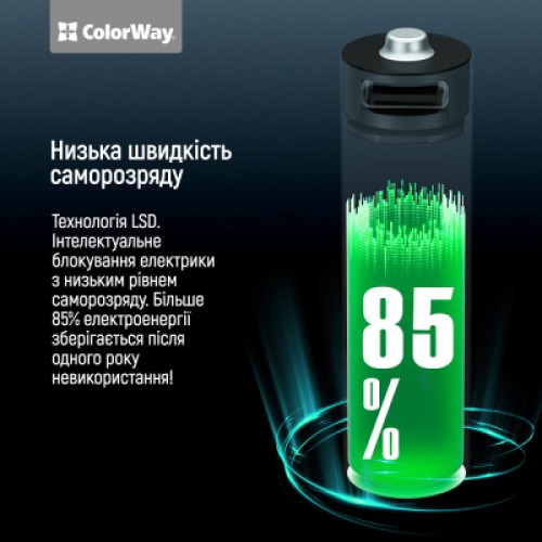 Аккумулятор ColorWay AA USB-С 2220 mAh 1.5V (2шт) (Li-Polymer) (CW-UBAA-10)