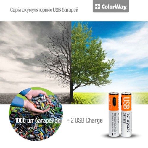 Аккумулятор ColorWay AAА USB-С 590 mAh 1.5V (2шт) (Li-Polymer) (CW-UBAAA-09)
