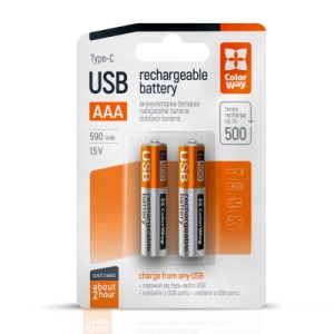 Акумулятор ColorWay AAА USB-С 590 mAh 1.5V (2шт) (Li-Polymer) (CW-UBAAA-09)