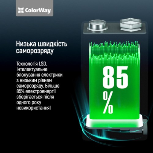 Аккумулятор Крона USB-С 390 mAh 9V (Li-Polymer) ColorWay (CW-UB9V-06)