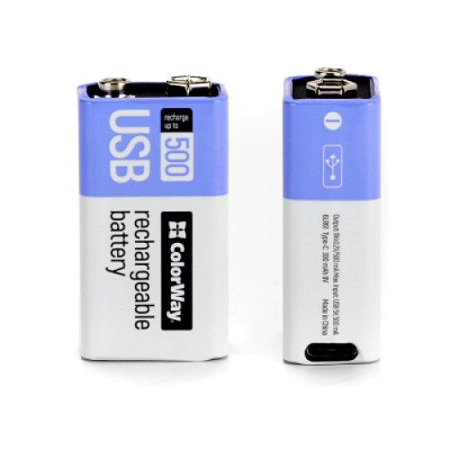 Аккумулятор Крона USB-С 390 mAh 9V (Li-Polymer) ColorWay (CW-UB9V-06)