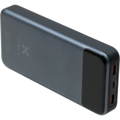 Батарея универсальная Vinga 30000 mAh 100W Display VA Grey (Li-Ion) (VPBB30100)