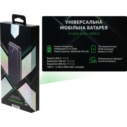 Батарея универсальная Vinga 10000 mAh 10W Black (VPBB10)