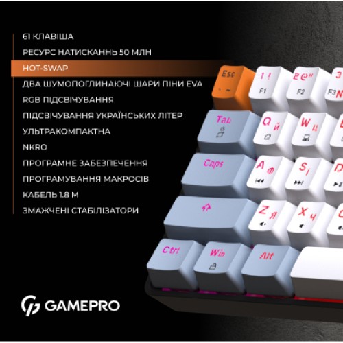 Клавиатура GamePro MK130R Hot-Swap Red Swich RGB USB UA Black (MK130R)