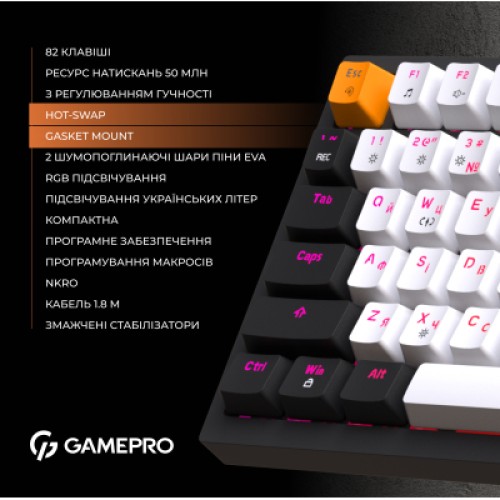 Клавиатура GamePro MK160B Hot-Swap Red Swich RGB USB UA Black (MK160B)