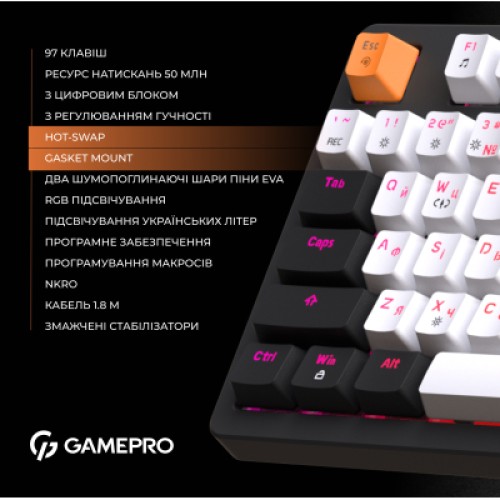 Клавиатура GamePro MK170B Hot-Swap Red Swich RGB USB UA Black (MK170B)