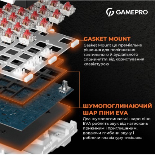 Клавиатура GamePro MK170W Hot-Swap Red Swich RGB USB UA White (MK170W)