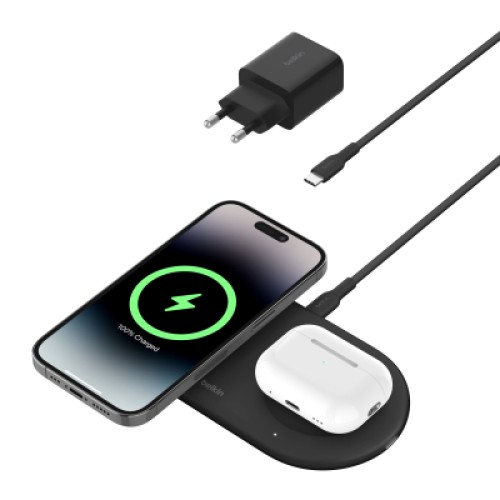 Зарядное устройство Belkin 2in1 15W Pad Qi2 black (WIZ021VFBK)