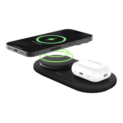Зарядное устройство Belkin 2in1 15W Pad Qi2 black (WIZ021VFBK)
