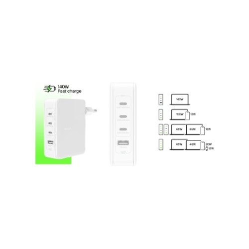 Зарядное устройство Belkin 140W 3хUSB-С GAN PD PPS USB-A White (WCH014BTWH)