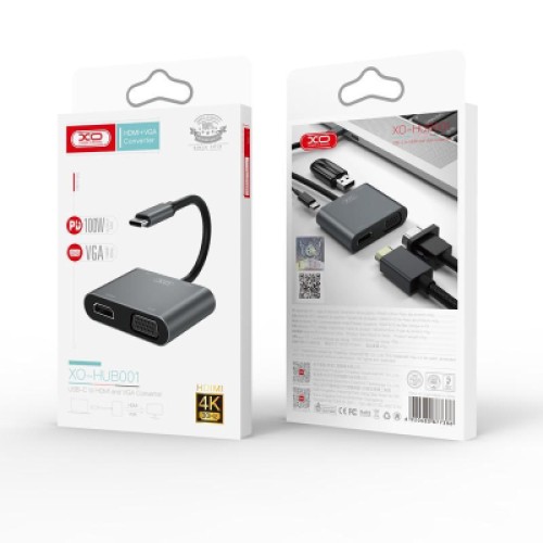 Переходник XO 4-in-1 Dock USB-C (HDMI/VGA/USB3.0/USB-C PD) (XO-HUB001SL)