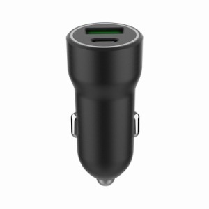 Зарядное устройство Gembird 1xUSB-A (18W QC3.0) + 1xUSB-C (20W PD) black (TA-UC-A2PDQC20-CAR-01)