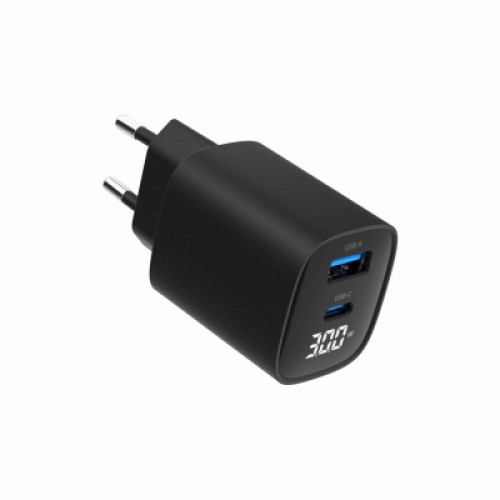 Зарядное устройство Gembird 1xUSB-A (QC3.0 18W) + 1 Type-C (PD20W) LCD black (TA-UC-PDQC30LCD-BK-01)
