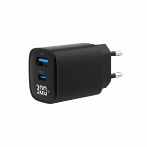 Зарядное устройство Gembird 1xUSB-A (QC3.0 18W) + 1 Type-C (PD20W) LCD black (TA-UC-PDQC30LCD-BK-01)