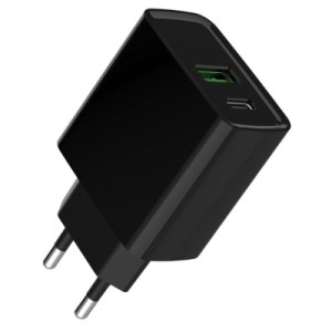 Зарядное устройство Gembird 1xUSB-A + 1 Type-C (PD20Вт + QC3.0 18Вт) black (TA-UC-PDQC20-01-BK)