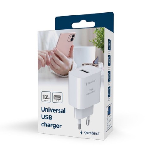 Зарядное устройство Gembird 1xUSB-A 5V/2.4A (12W) white (TA-UC-1A12-01)
