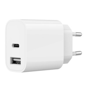 Зарядное устройство Gembird 1xUSB-A+1xUSB-C 5V/2.4A (12W) white (TA-UC-2AC12-01)
