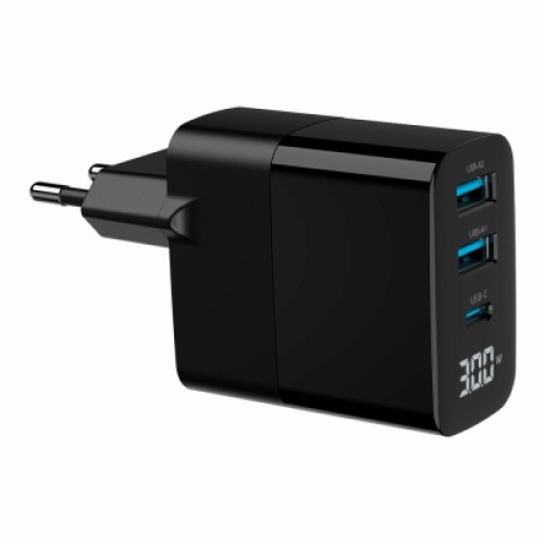 Зарядное устройство Gembird 2хUSB-A (QC3.0 18W) + 1хType-C (PD20W) LCD black (TA-UC-PDQC30LCD-BK-02)