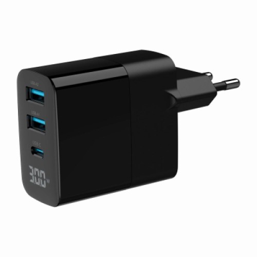 Зарядное устройство Gembird 2хUSB-A (QC3.0 18W) + 1хType-C (PD20W) LCD black (TA-UC-PDQC30LCD-BK-02)