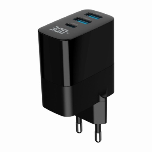 Зарядное устройство Gembird 2хUSB-A (QC3.0 18W) + 1хType-C (PD20W) LCD black (TA-UC-PDQC30LCD-BK-02)