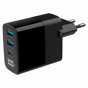 Зарядное устройство Gembird 2хUSB-A (QC3.0 18W) + 1хType-C (PD20W) LCD black (TA-UC-PDQC30LCD-BK-02)