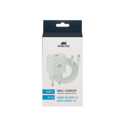 Зарядное устройство RivaCase 1xUSB Type-C PD 20 Вт кабель Type-C-Lighting white (PS4101 WD5 (White))