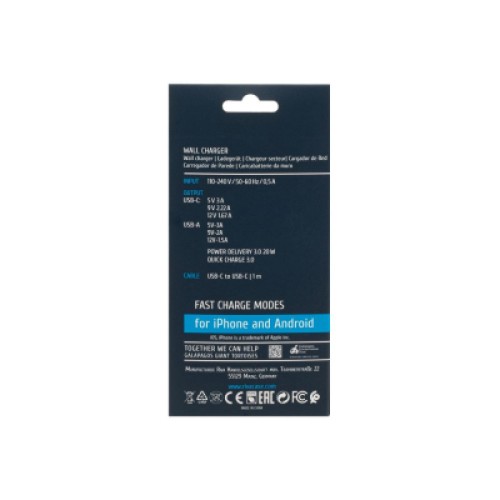 Зарядное устройство RivaCase 2хUSB-А + Type-C PD 20W+QC3.0 кабель Type-C white (PS4102 WD4 (White))