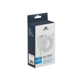 Зарядное устройство RivaCase 2хUSB-А + Type-C PD 20W+QC3.0 кабель Type-C-Lighting white (PS4102 WD5 (White))