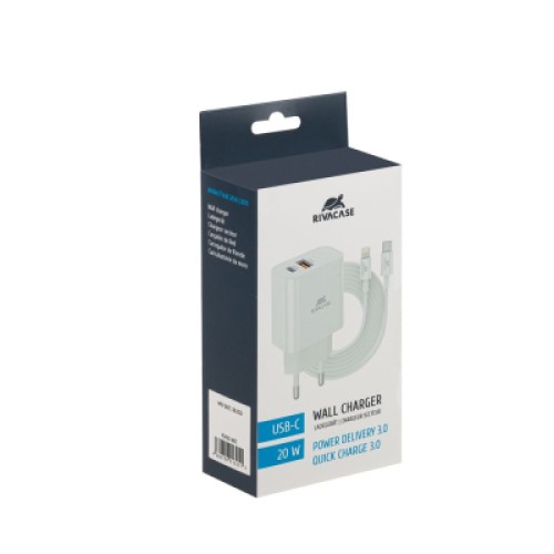 Зарядное устройство RivaCase 2хUSB-А + Type-C PD 20W+QC3.0 кабель Type-C-Lighting white (PS4102 WD5 (White))