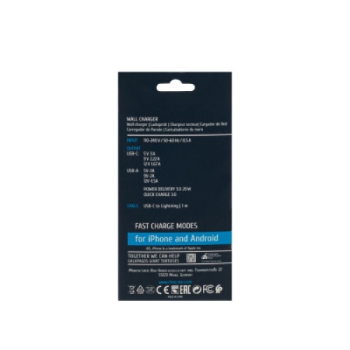 Зарядное устройство RivaCase 2хUSB-А + Type-C PD 20W+QC3.0 кабель Type-C-Lighting white (PS4102 WD5 (White))